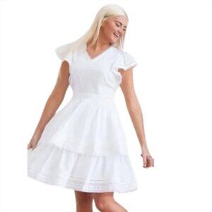 Rachel Parcell Swiss Dot Tiered Fit & Flare White Dress NWT